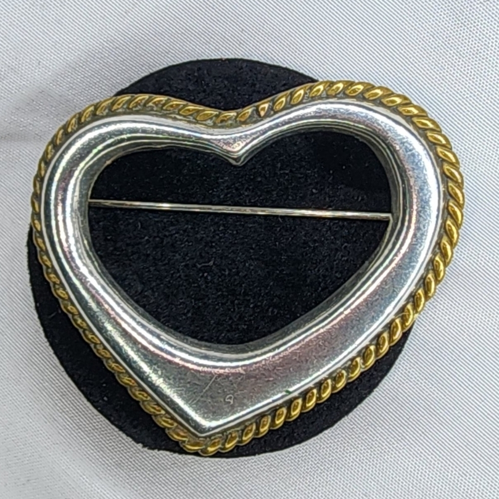 VINTAGE TAXCO STERLING SILVER TWO TONE HEART BROOCH 925 MEXICO